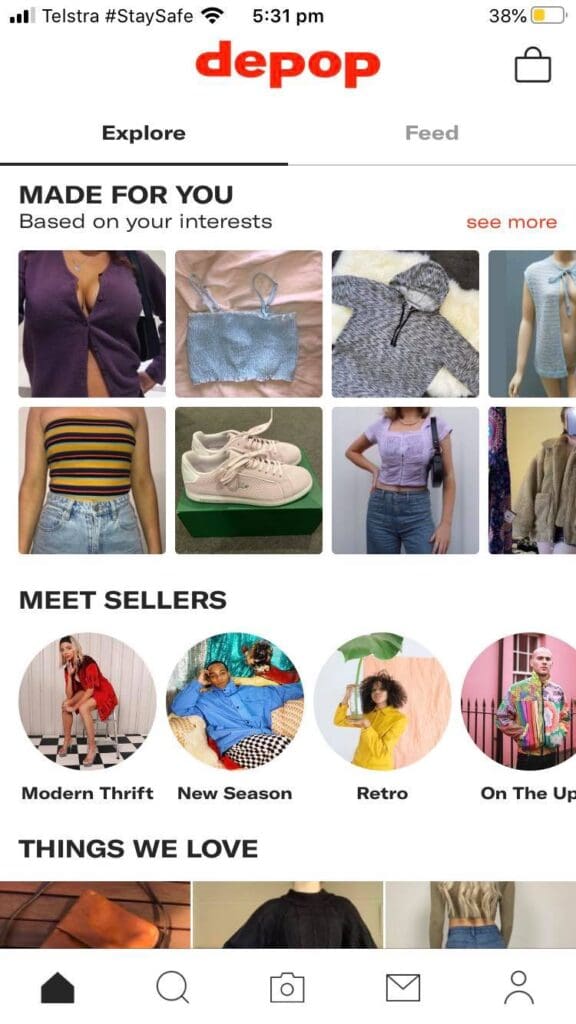 Depop home page