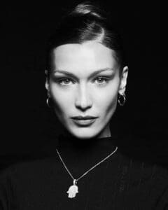 Bella Hadid black and white portrait