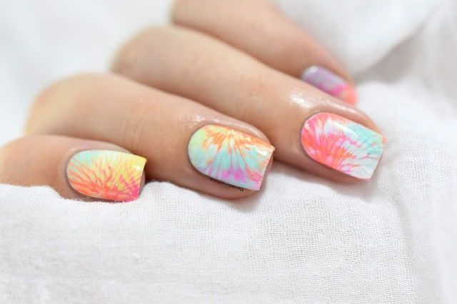 Tie-dye rainbow nail art